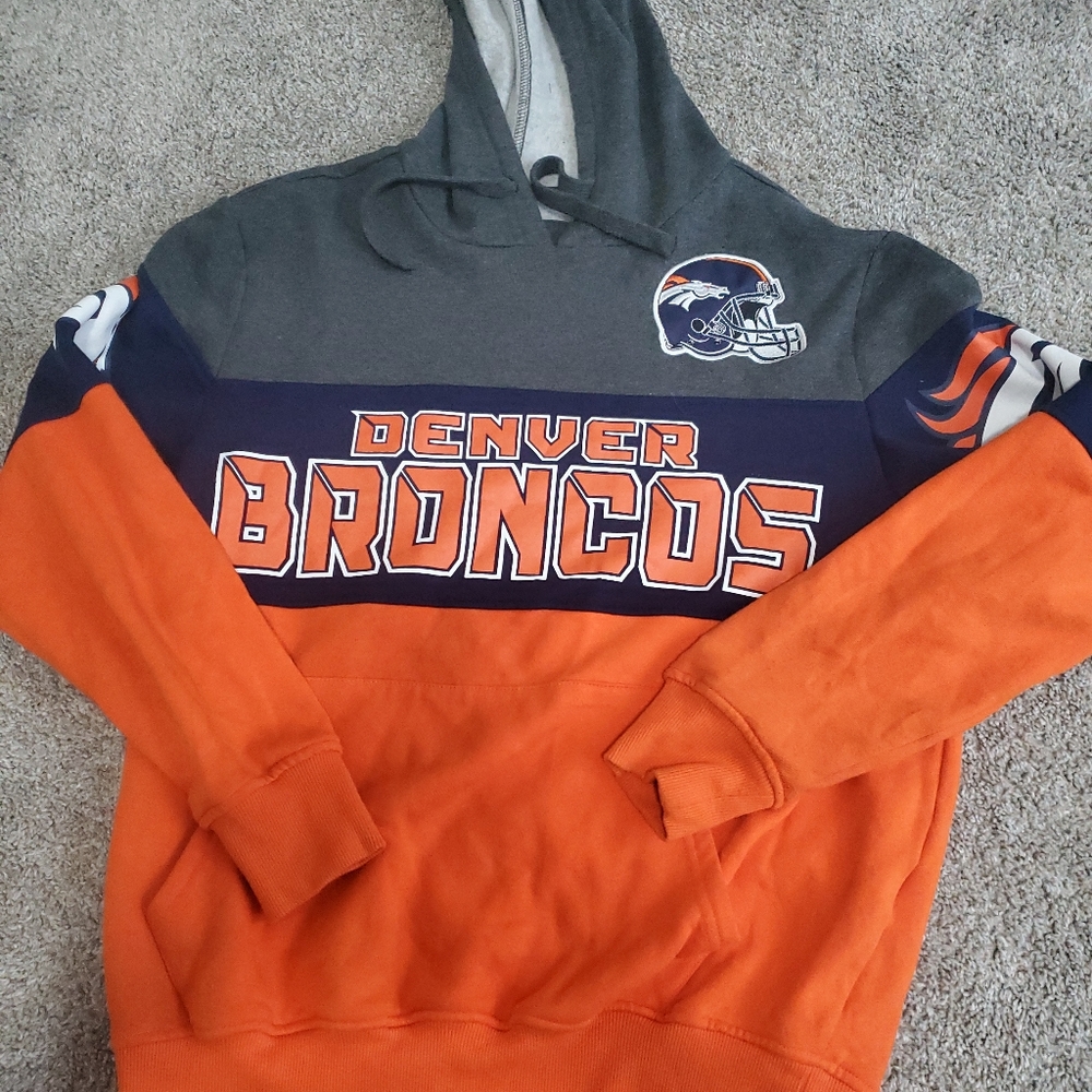 Mens Denver Broncos Starter embroidered helmet hoodie pullover size Large